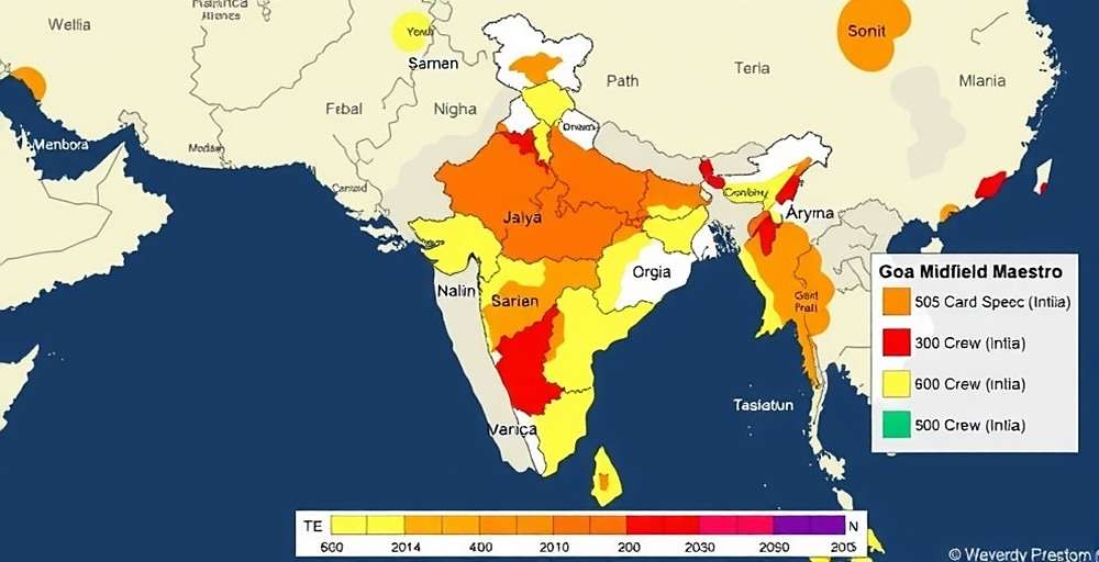 Goa Midfield Maestro Player Distribution in India Goa Midfield Maestro player distribution heat map across India showing highest concentration in football-loving states