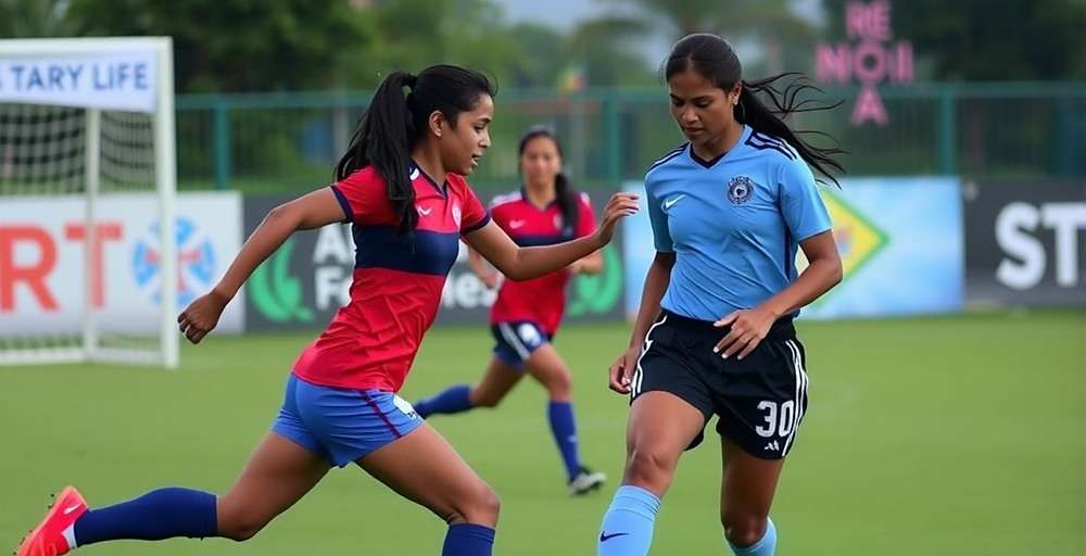 Women's Football in Goa Midfield Maestro Women's football match in Goa Midfield Maestro showing Indian female players in action